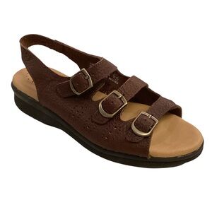 Cobbie Cuddlers 6W NWT Leather Women's Sandals Brown Comfort Shoes Wide Width